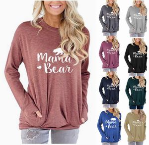 Women Designer Mama Bear Print Sweatshirts Autumn Winter Shirt Långärmad rund halströja Topp Womens Pullover Hooded Shirts9511954
