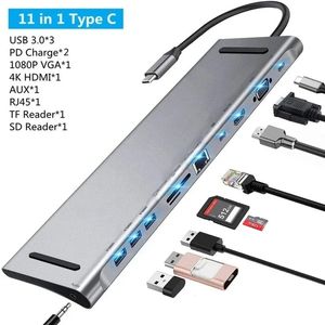 11 i 1 USB C Hub Multi Hub Ethernet Network PD 100W Typ C Docking Station Splitter USB 3.0 Adapter för MacBook Surface Hub