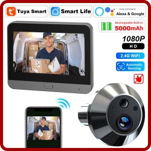 Doorbell Smart Tuya WiFi Peephole Camera 1080p 2.4G Automatisk avkänning Dörr Eye Camera 4,3 tum Digital Door Viewer Video Doorbell At Home