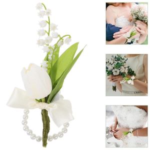 Decorative Flowers Wedding Wrist Corsage Simulated Flower Birthday Decoration For Girl Wristlet Band