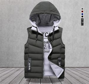 Brand Men039s Vesto Jaquetas sem mangas de inverno Down Men Men Men Hooded New Casual Outwear Chapé