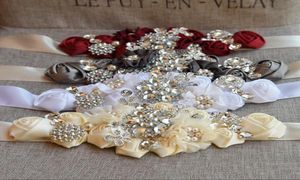Handmade Wedding Bridal Sash and Belt 2019 Women Girls Mother Daughter Gown Sash with Flowers Rhinestones 5 Colors Ivory White Gra1998058