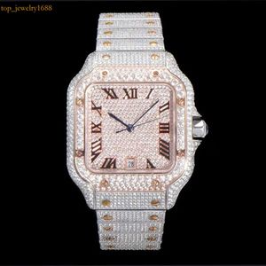 Diamond Watch Mens الساعات الميكانيكية التلقائية 40 ملم من الياقوتة أعمال Wristwatch حزام الفولاذ المقاوم للصدأ الراقية Moissanite 679