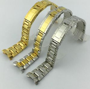 Watchband 20mm Watch Band Strap 316L Paslanmaz Çelik Bilezik Kavisli Uç Gümüş İzleme Aksesuarları Adam Submariner GO7901072