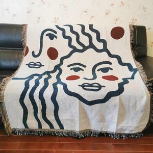 Cobertores Europa e América estilo geometria Sofá arremesso de algodão malhado com tamel capa de cama decoração de casa