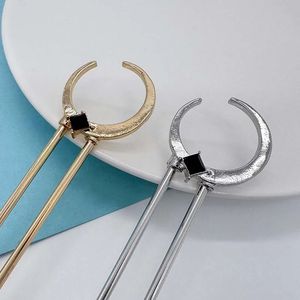 2023 Trendy U Shape Moon Hair Sticks For Women Vintage Elegant Chinese Black Crystal Hairpins Diy Frisyr Hårtillbehör