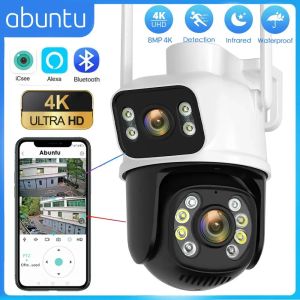 Cameras 8MP 4K WIFI Camera Outdoor Dual Lens Dual Screen Night Vision Video Wifi Surveillance Camera PTZ CCTV Security Camera ICSEE APP