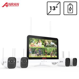 Sistema ANRAN 8CH CCTV wireless Sistema WiFi Outdoor 3MP Sistema di sicurezza per videocamera ricaricabile Sistema Video Surveillance Monitor Kit Monitor LCD