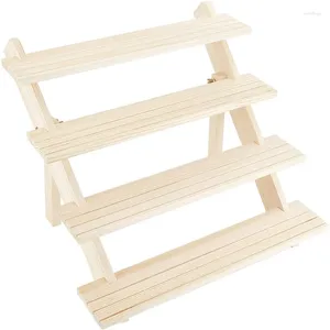 Jewelry Pouches 4-Tier Wooden Display Stand Riser 12-Slot Earring Ring Holder Detachable Unfinished Wood Retail Card