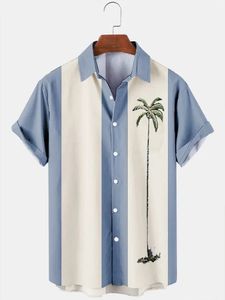 Hawaii Gömlek Erkekler İçin Yaz 3d Hindistan Cevizi Ağacı Baskılı Çizgili Tatil Kısa Kollu Üstler Tee Büyük Boy Bluz Gündelik Erkek Gömlek 240323