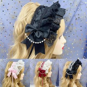 Party Supplies Lolita Sweet Lace Flower Tassels Wide Hair Hoop Ribbon Bow Hairband With Hairpins Ruffled Headband Accessories