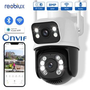 Kameror Reobiux WiFi PTZ Camera 8MP Dual Lens IP Cam Outdoor Surveillance CCTV Dual Lens Camera Security Protection With ICSEE App