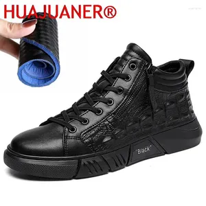 Sapatos casuais moda de couro preto de couro liso de qualidade para homens marca Crocodile Pattern High Top Sneakers Mens