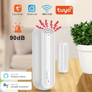 Detektor Tuya Smart WiFi -Türfenstersensor 90 dB Sound WiFi -Sicherheitsalarmtor Öffnen Sie geschlossene Detektoren App -Fernbedienung mit SOS -Taste