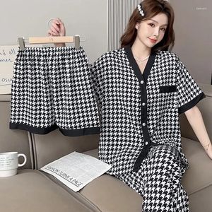 Abbigliamento da casa pigiami in tre pezzi primavera e estate sciolto cardigan carino homewear casual comodo migliaia di uccelli neri set di pigiama nero