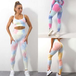 Lu garnitur algen algin kobietę Zestaw 2 sztuki bezproblemowy trening sportowy Siłownia Ubranie Fitness Fitness Crop Top High Tase Legging