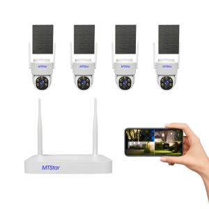 System 4MP HD Wireless Network DVR 4st Solar Panel Battery WiFi PTZ Camera Outdoor Solar Powered Video Surveillance Security System