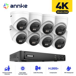 System Annke 4K 16Ch Ultra HD PoE Video Surveillance System NVR Recorder med 8x 8MP Security Camera CCTV Kit Audio Recording IP Camera