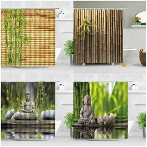 Tende per doccia zen in bambù verde buddha acqua candela pietra di lotus giardino scenario di decorazioni per casa 3d ganci per tessuto per bagno tende da bagno