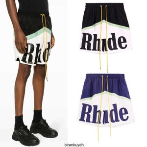 High Quality Florida Beach Shorts Rhude Mountain Peak Color Block Print Drawstring Casual Beautiful Trendy Pants Mens and Womens Summer