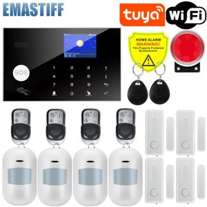 Kits Tuya Wireless WiFi GSM Heminbrottslarm System IP -kamera PIR Motion Sensor Door Sensor Security Alarm Kit App Control