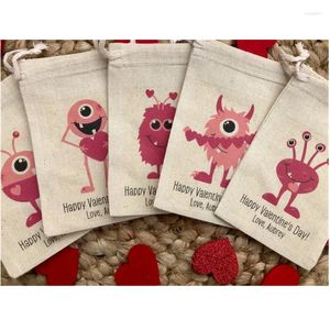 DrawString Kid's Valentine's Day Party Favor Bag Custom Monster Alien Sortiment Welcome Bags Birthday Muslin Gift Treat