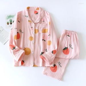 Home Clothing Pajamas For Women's Cotton Gauze Cardigan Lapel Long Sleeve Trousers Spring Korean Sweet Suit Plus Size