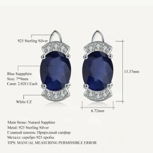 Earrings GEM'S BALLET New 2.02Ct Oval Natural Blue Sapphire Classic Earrings 925 Sterling Silver Stud Earrings For Women Wedding Jewelry