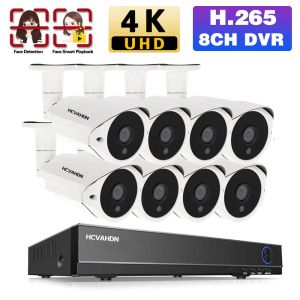 Sistem 8CH 4K AHD Güvenlik Kamera Sistemi 8MP CCTV DVR Kiti Açık Suyu Geçirmez Yüz Algılama Analog Kamera Video Gözetleme Sistemi Seti