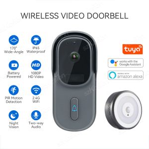 Дверной звонок Tuya Wi -Fi видео дверной звонок камера 1080p Водонепроницаемый аккумуляторный батарея с открытым беспроводным проводным дверным звонком интерком для Alexa Google Home