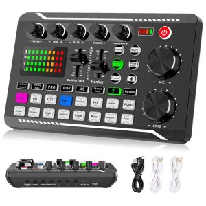 Tillbehör F998 Live Sound Card Audio Mixer Podcast Voice Changer för Sound Effects Board för Microphone Karaoke