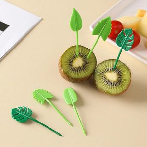 Forks 10pcs Crianças Picks de frutas A agulha palitos de dente mini Creative Leaf Shapefruit Cake Sobremsert Acessórios