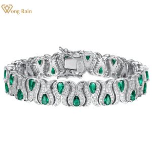 Bangles Wong Rain Bohemia 925 Sterling Silver 10MM Emerald Created Moissanite Gemstone Luxury Women Bracelet Bangle Fine Jewelry Gifts
