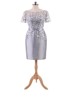 Silver Grey Short Party Dresses 2018 New Lace Top Short Sleeves Fashion Cocktail Dress Billiga riktiga PO i stock1544487