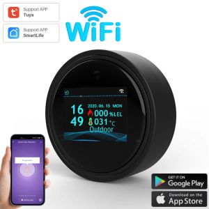 Dedektör WiFi Doğal Gaz Sensörü Tuka Akıllı Alarm Gaz Sızıntısı Dedektörü Yangın Güvenliği Dijital LCD Sıcaklık Ekran Ev Mutfak