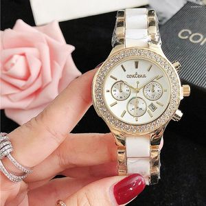 Relógios de pulso Continha Women's Women's Women's Luxury Crystal Gold White Quartz Wristwatch for Women Fashion Fashion Feminino Relógio Relógio Feminino