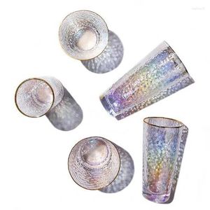 Wine Glasses Japanese Style Colorful Glass Cup Hammer Wood Grain Golden Rim Tea Juice Water Office Household Drinkware