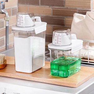 Flüssigseifenspender Waschmittel Detergens 1.1/1,7/2,3 l nachfüllbar klarer Waschpulverbehälter mit Messbecher Mehrzweck -Plastikglas