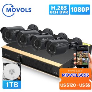 Sistema MOVOLS 8CH Sistema de câmera AI CCTV 4pcs 2MP Câmera de segurança à prova de clima ao ar livre Kit DVR H.265 Sistema de vigilância em vídeo caseiro