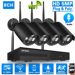 Sistem H.265 CCTV Kamera Güvenlik Sistemi Kiti WiFi 5MP 4CH Kablosuz NVR Set Açık Audio Video Gözetleme Kamera Sistem Kiti 4 Kanal