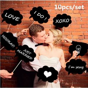Fai da te 10pc Black Cards 10pcs Sticks+Chalk+Glue Photo Booth Props Love Photography Decorazione per matrimoni Festa Photobooth per Punti di fotografia fai -da -te