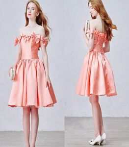 2016 Peach Short Prom Party Dresses A Line Kne Length Back Lace Up Bow Cute Homecoming Gowns Vestidos de Fiesta3117954