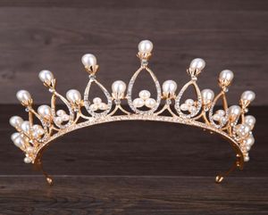 Barok İnciler Kristal Gelin Taçları Saç Bantları Altın Gelin Tiaras Kafa Bantları Düğün Diadem Kraliçe Taç Tiara Düğün Peçe Saç ACC8836396