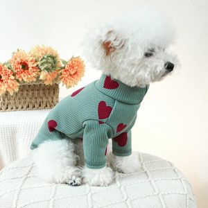 Hundebekleidung 1PC Haustierkleidung Katze Frühling und Herbst Dünne Grün Liebe Hochhals elastischer Pullover Pyjama Hauskleidung für kleine mittelgroße Hunde