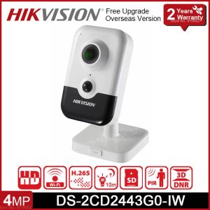 Intercom Hikvision Ds2cd2443g0iw 4mp Ir Fixed Cube Network Camera Poe H.265+ Sd Card Slot Ir 10m Mini Wifi Ip Camera for Home Security