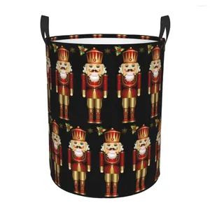 Tvättpåsar Nötknäppare Soldat King Basket Collapsible Cartoon Christmas Nutcrackers Kläder Toy Hamper Storage Bin for Kids Nursery