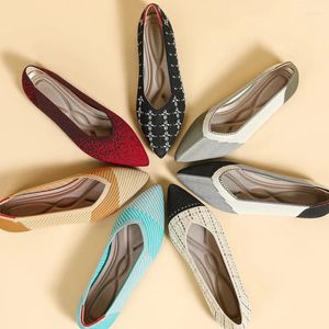 Casual Shoes Large Size Flat 2024 Pointed Knit Fashion Breathable Anti Slip Beauty Color Blocks