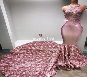 New Arrival Dusty Pink Spaghetti Prom Dresses With Flora Long Train 2020 Crystals Beaded Sheer Top Evening Gowns Mermaid Formal Pa6985898