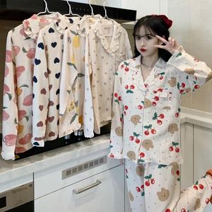 Home Clothing 2024 Spring Long Sleeve Cotton Print Pajama Sets For Women Korean Loose Sleepwear Pyjama Homewear Pijama Mujer Clothes
