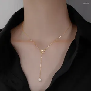 Pendant Necklaces 2024 Women Fashion Korean Version Zircon Five-pointed Star Necklace For Cold Air Tassel Clavicle Chain Jewelry